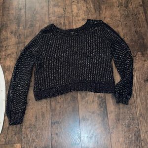 Guess Black Women's Cropped Holiday Sparkle Knit Sweater